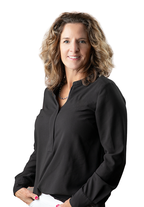 RobinFinal-edited Robin McCulloch, known as "The Brace Lady," wearing a black blouse, smiling confidently, representing her expertise in custom knee bracing and orthotics.